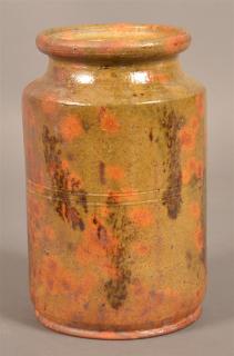 Appraisal: th Century Glazed Redware Storage Jar th Century Green and