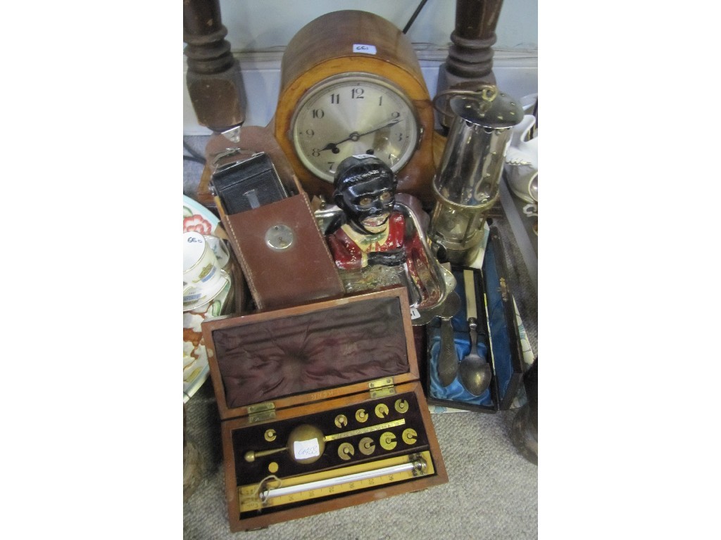 Appraisal: Tray lot comprising mantle clock miners lamp money bank Sikes