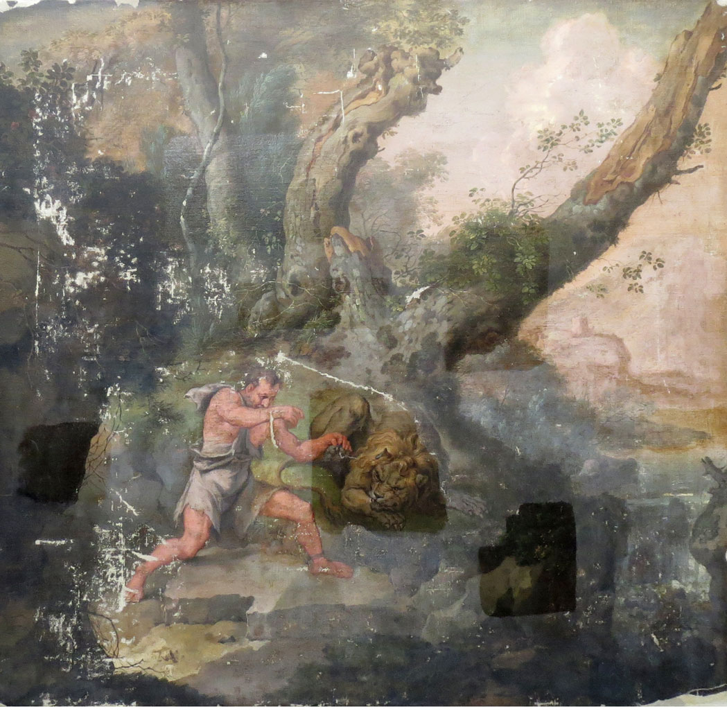 Appraisal: Flemish School th Century Hercules and the Lion Oil on