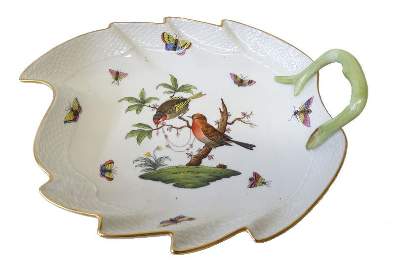 Appraisal: Herend Rothschild Bird Porcelain Leaf Tray Herend Rothschild Bird Porcelain