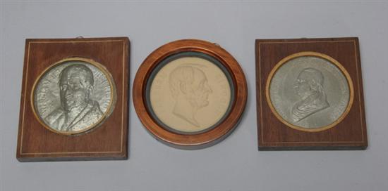 Appraisal: THREE PRESIDENTIAL PORTRAIT MEDALLIONS Abraham Lincoln John Tyler and William