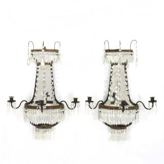 Appraisal: Pair Empire style mirrored crystal wall sconces Pair Empire style