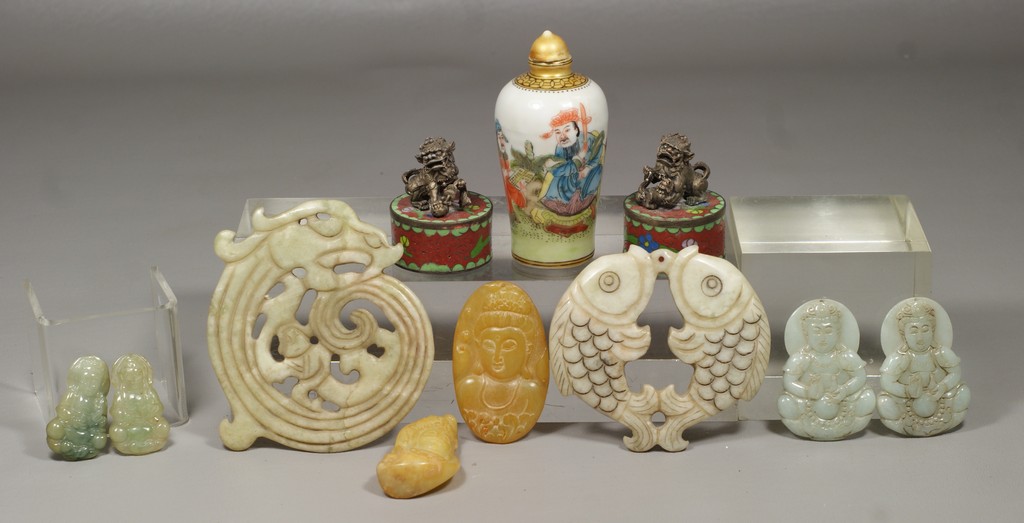 Appraisal: Pcs Chinese to include hardstone carvings of Buddha fish etc