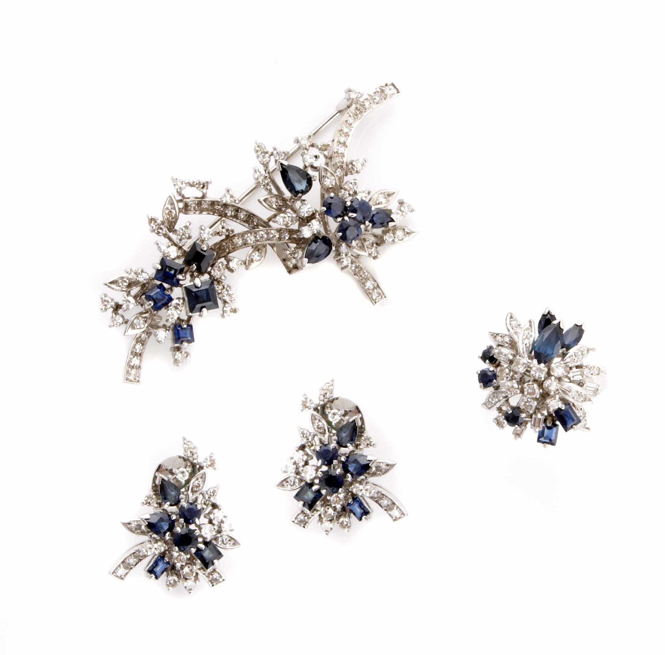 Appraisal: A set of sapphire diamond and k white gold jewelry