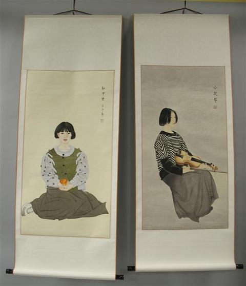 Appraisal: CHINESE SCHOOL TH CENTURY YOUNG GIRLS Ink and color on