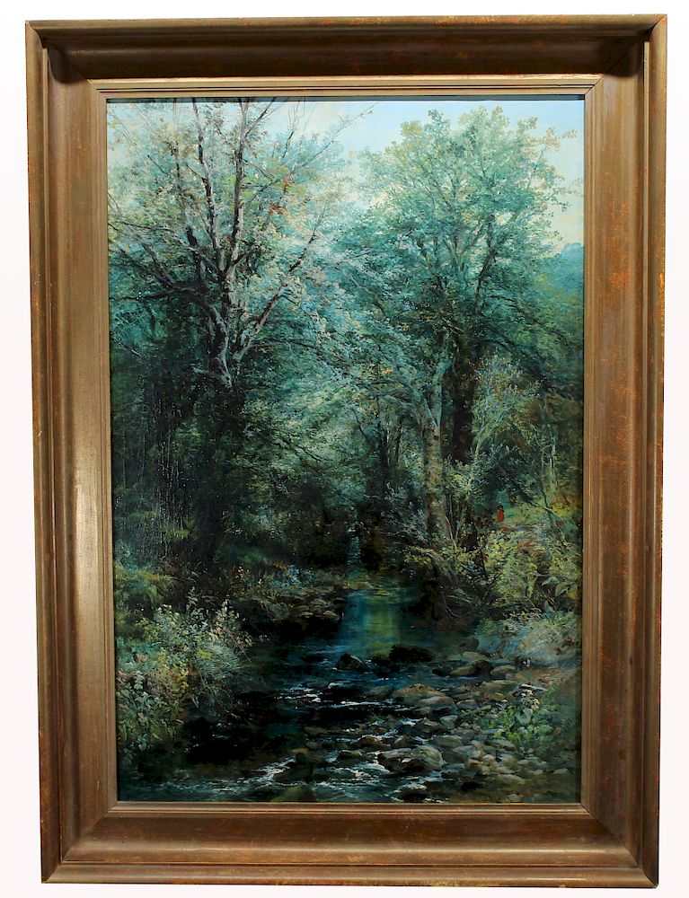 Appraisal: Signed th C Wooded Landscape w Figure European School Signed