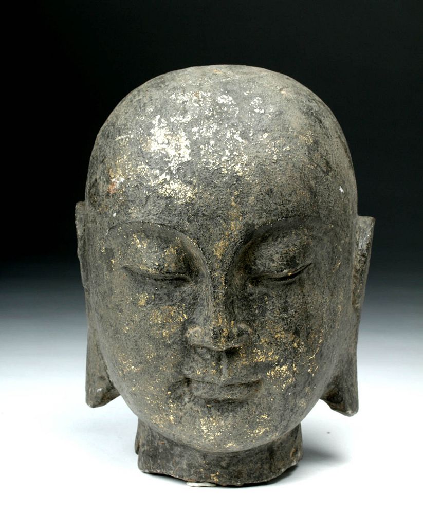 Appraisal: Chinese Song Dynasty Gilded Stone Head of a Lohan Originally