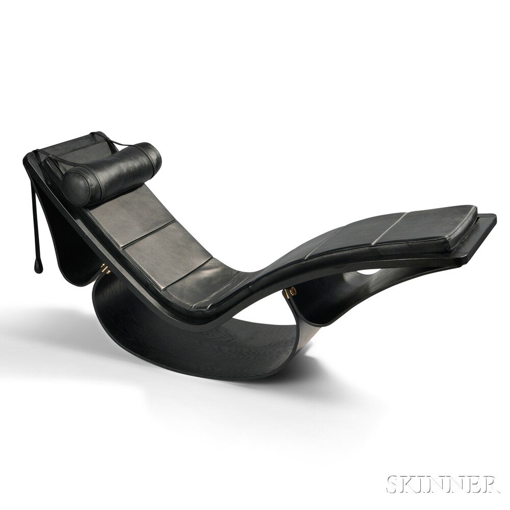 Appraisal: Oscar Niemeyer - Rocking Chaise Ash leather Maker Fasem Italy