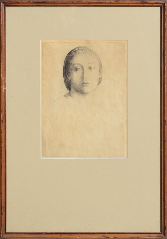 Appraisal: ALPHONSE LEGROS - TETE DE JEUNE FILLE Etching on tissue-thin