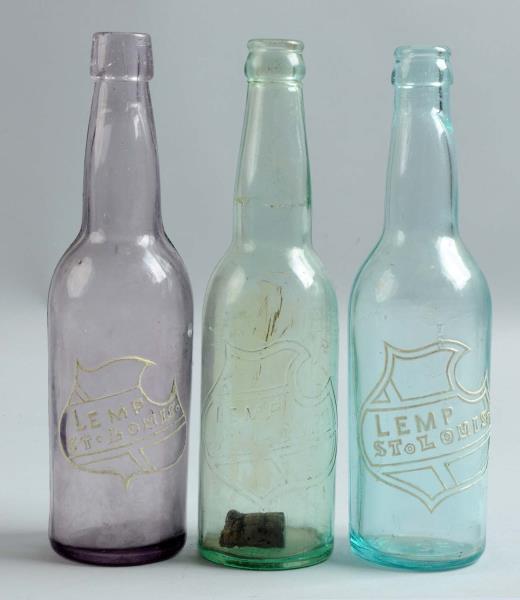 Appraisal: Lot Of Lemp Beer Bottles This lot includes a purple