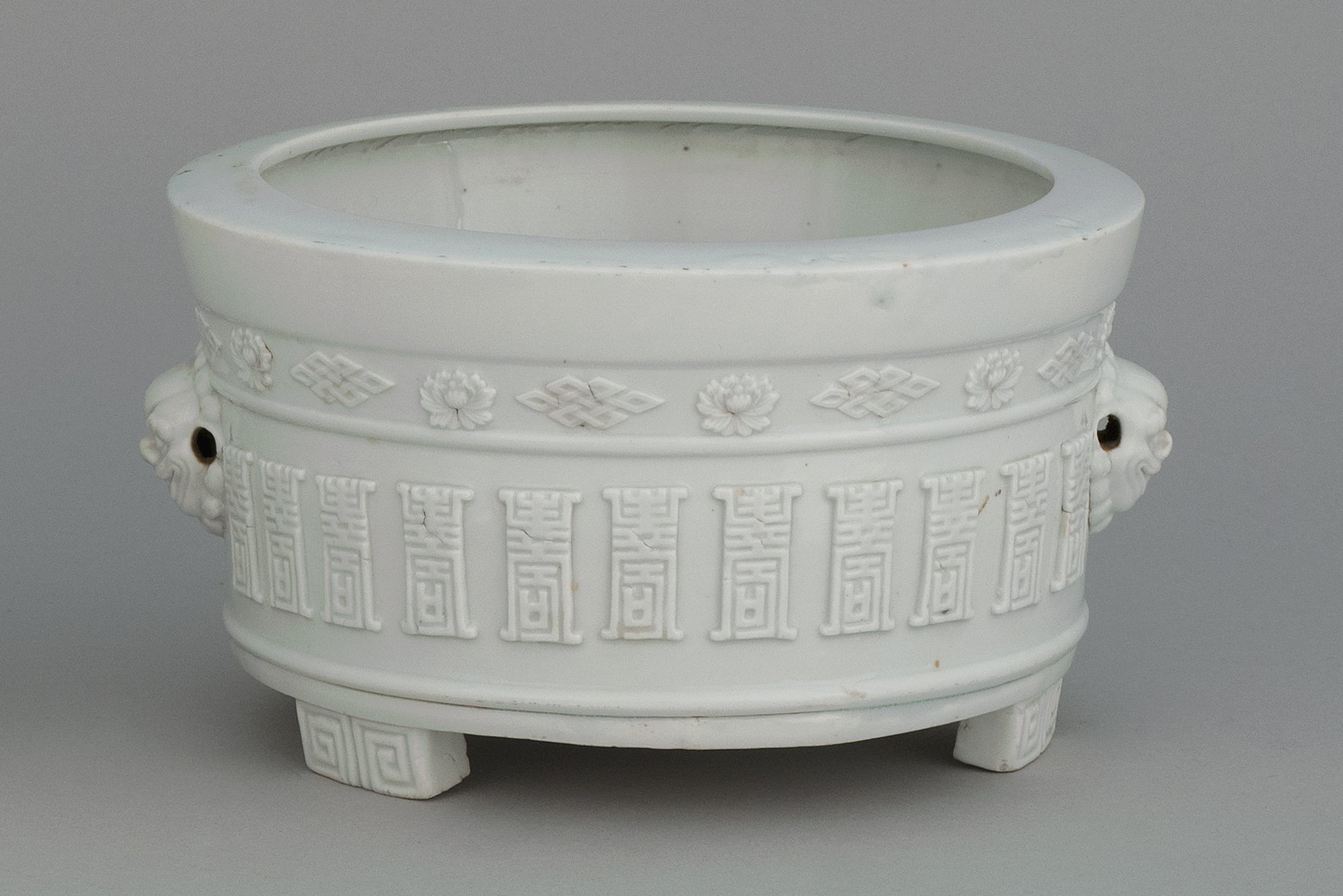 Appraisal: WHITEWARE PORCELAIN CENSER th CenturyIn cylinder form with tripod base