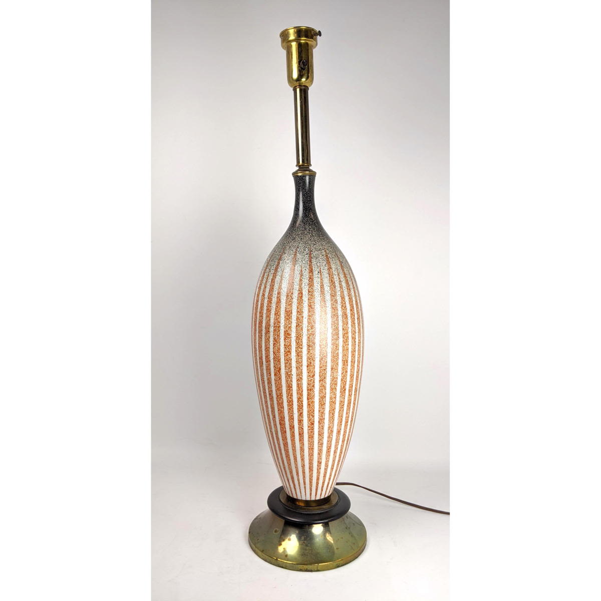 Appraisal: Tall Pottery Table Lamp Black and rust painted design Dimensions