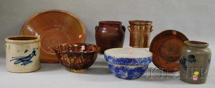 Appraisal: Eight Pieces of Decorated and Glazed Domestic Ware a cobalt