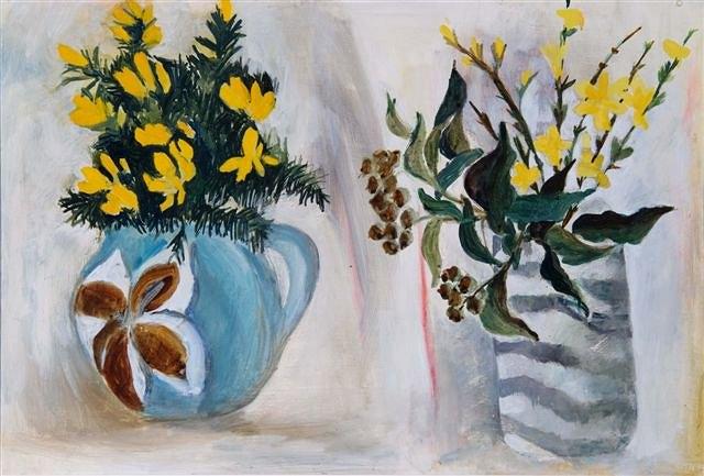 Appraisal: TESSA NEWCOMB British b 'Two Jugs' with flowers initialled and