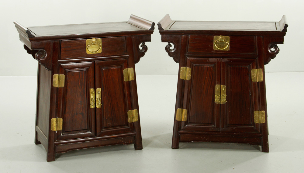 Appraisal: - Pr Chinese th C Hard Wood Cabinets Pair of