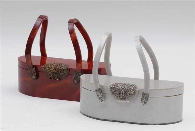 Appraisal: TWO WILARDY METAL FILIGREE-MOUNTED LUCITE HAND BAGS x x in