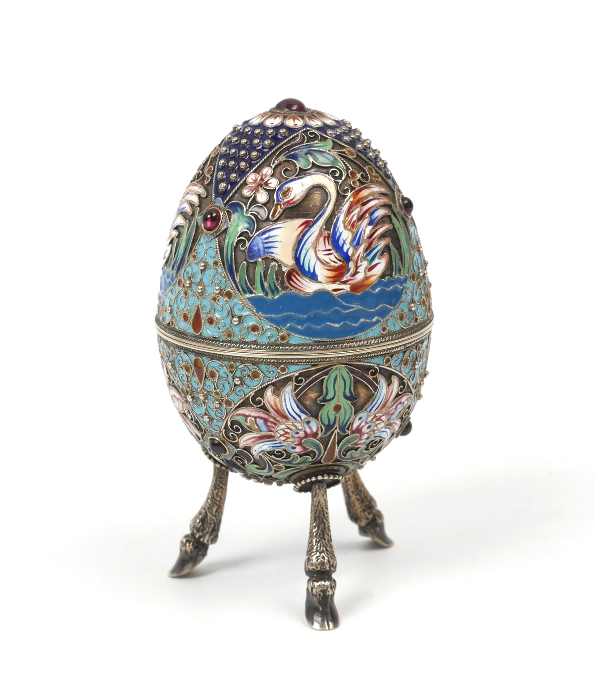 Appraisal: RUSSIAN SILVER GILT CLOISONNE EGG BY ZVEREV Russian silver gilt