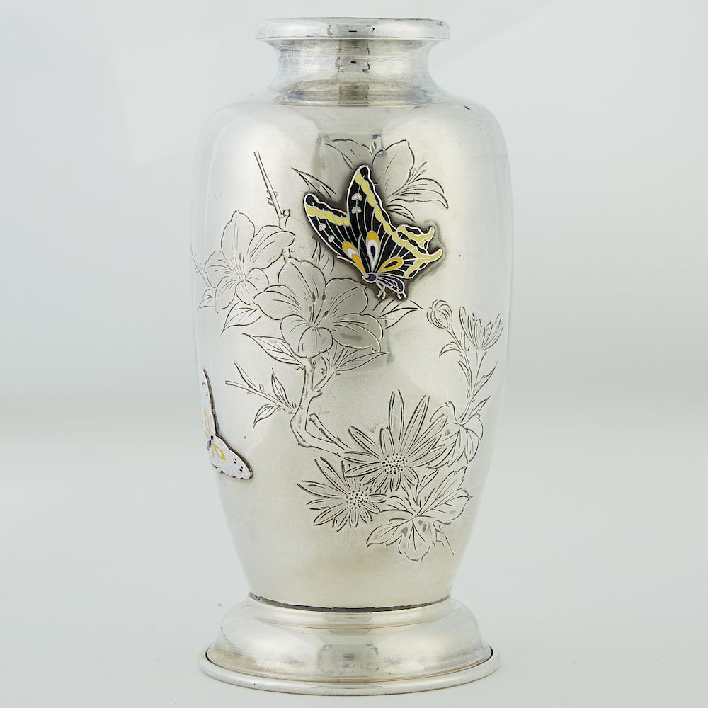 Appraisal: Korean Silver Vase with Enamel Korean silver vase with an