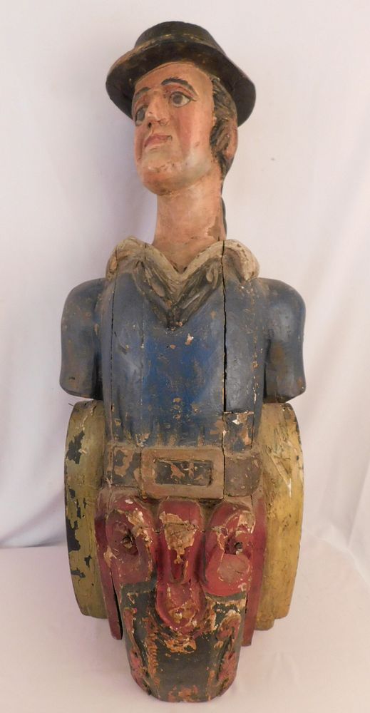 Appraisal: ANTIQUE JACK TAR SHIP FIGUREHEAD th century carved and polychromed