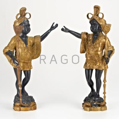 Appraisal: BRONZE BLACKAMOOR PAIR Figures wearing turbans and holding torches th