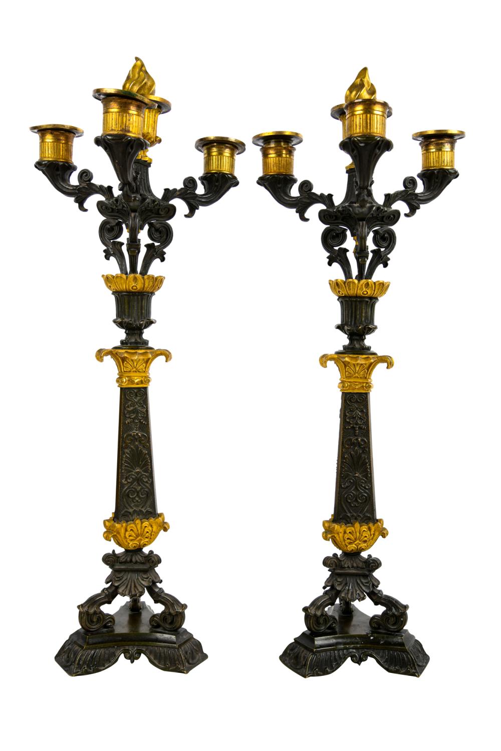 Appraisal: PAIR OF FRENCH GILT PATINATED BRONZE FOUR-LIGHT CANDELABRAeach inches high