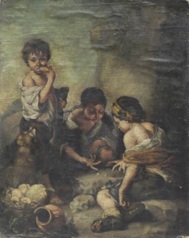 Appraisal: After Esteban Murillo Oil on Canvas Beggar BoysPlaying Dice Unsigned