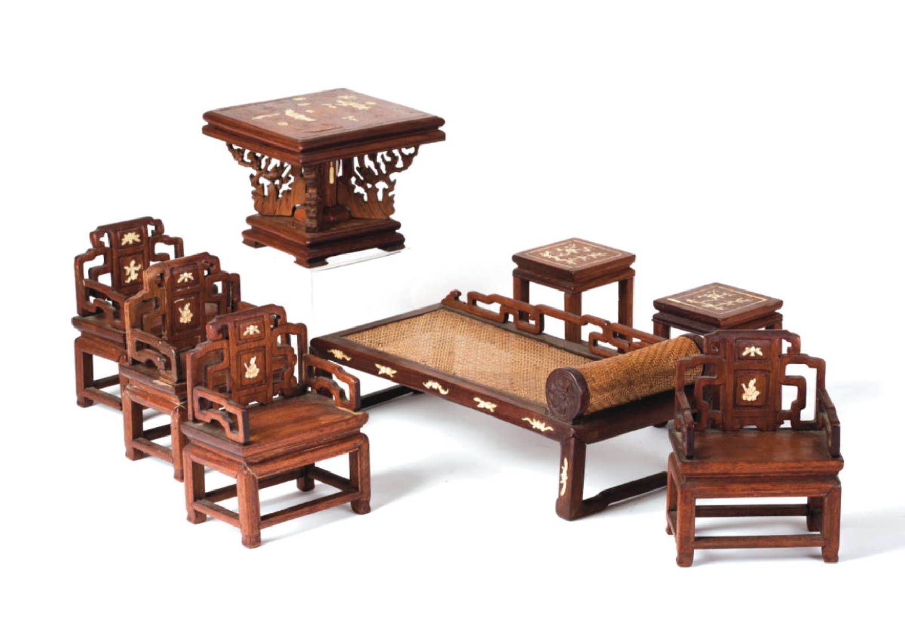 Appraisal: CHINESE NAMBIN MINIATURE SUITE OF FURNITURE COMPRISING A DAY BED