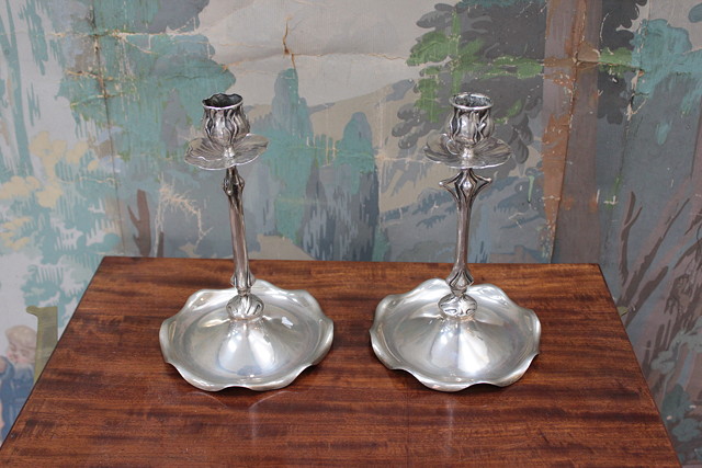 Appraisal: A PAIR OF GRADE SILVER CANDLESTICKS of Art Nouveau style