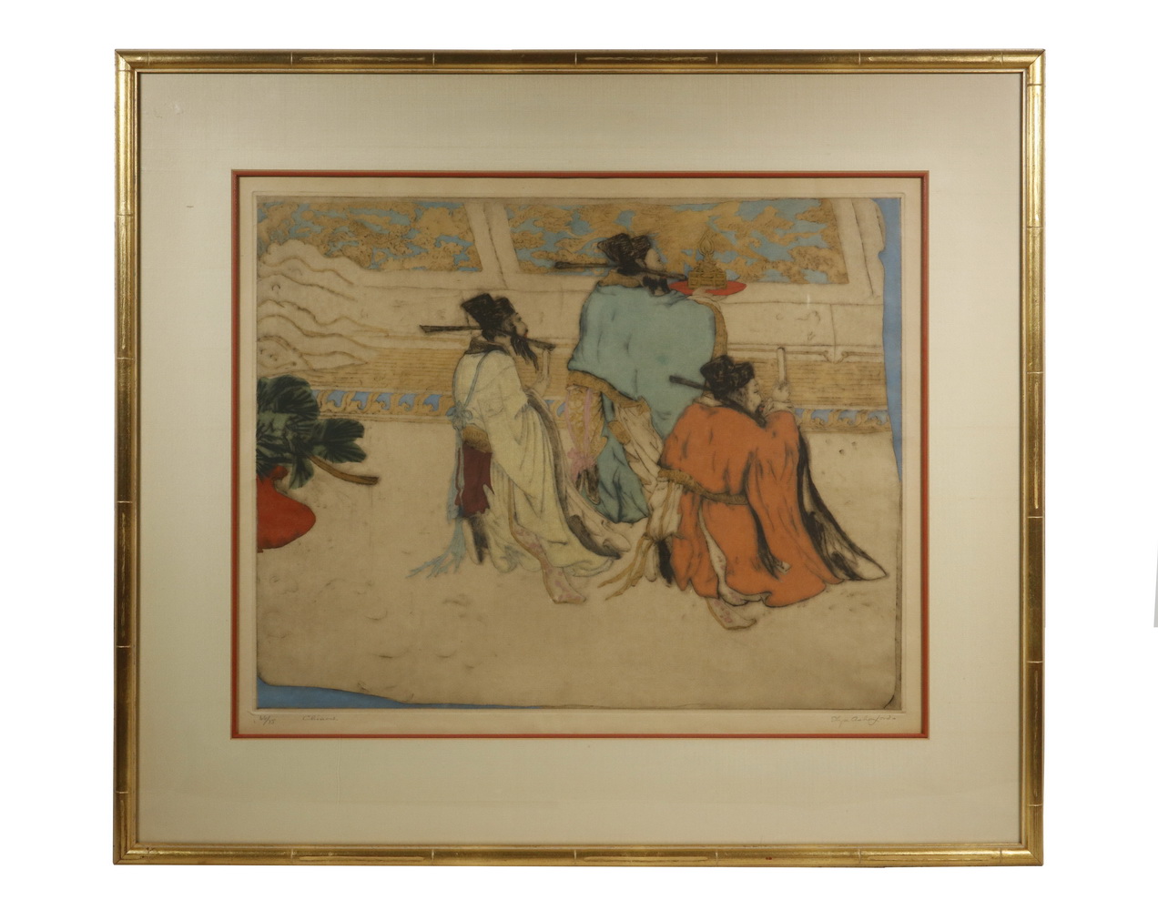 Appraisal: ELYSE ASHE LORD UK - Chinese depicting three elders etching