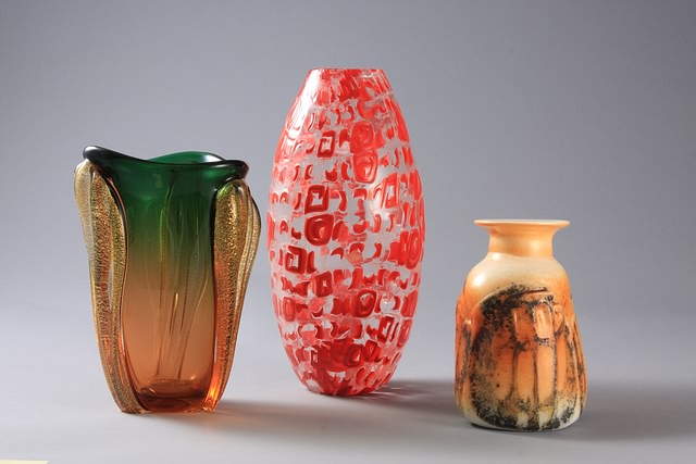 Appraisal: Three vases One occhi vase Together with two other vases