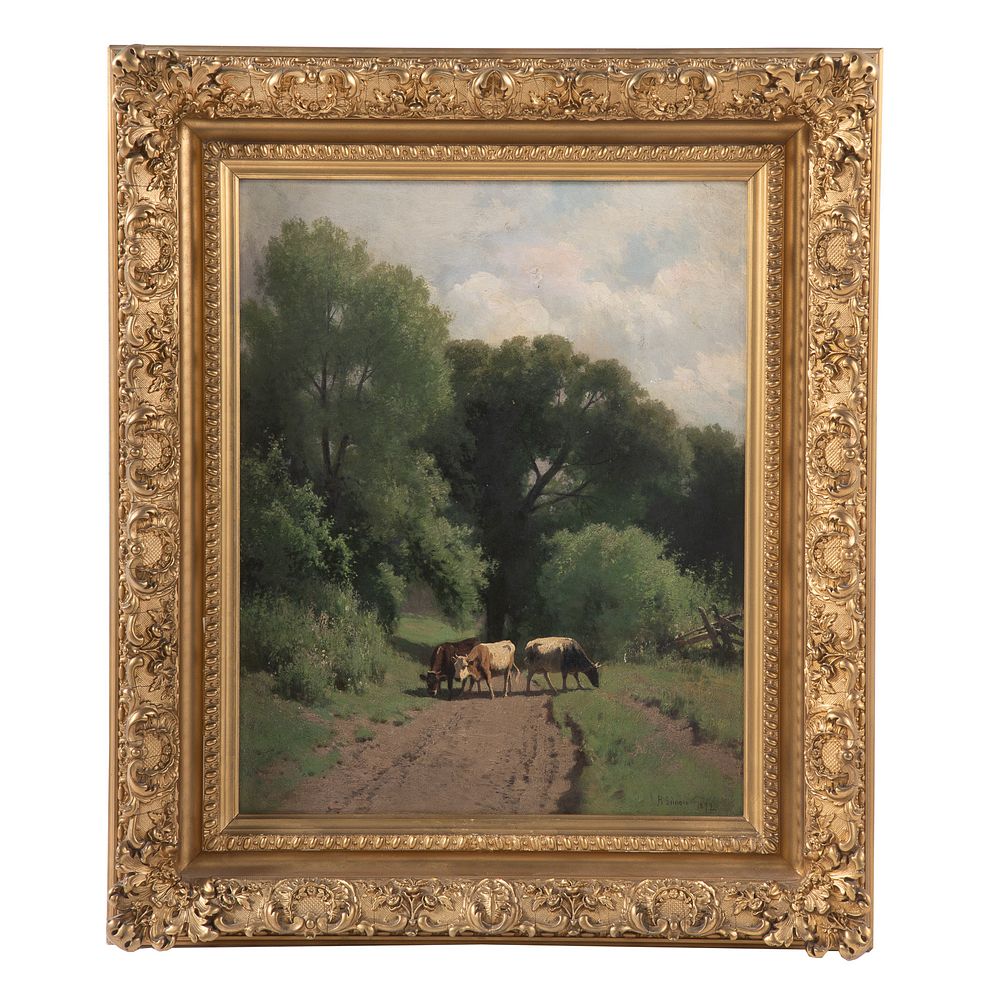 Appraisal: Hermann Gustave Simon Cattle on a Village Path American -