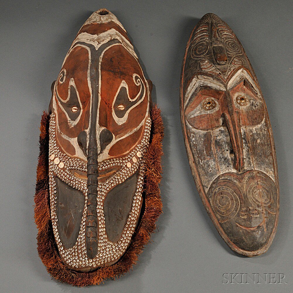 Appraisal: Two New Guinea Polychrome Carved Wood Masks Sepik River area