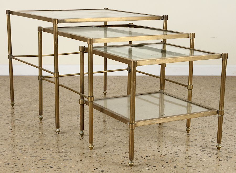 Appraisal: LARGE SET OF THREE BRASS GLASS NESTING TABLES A large