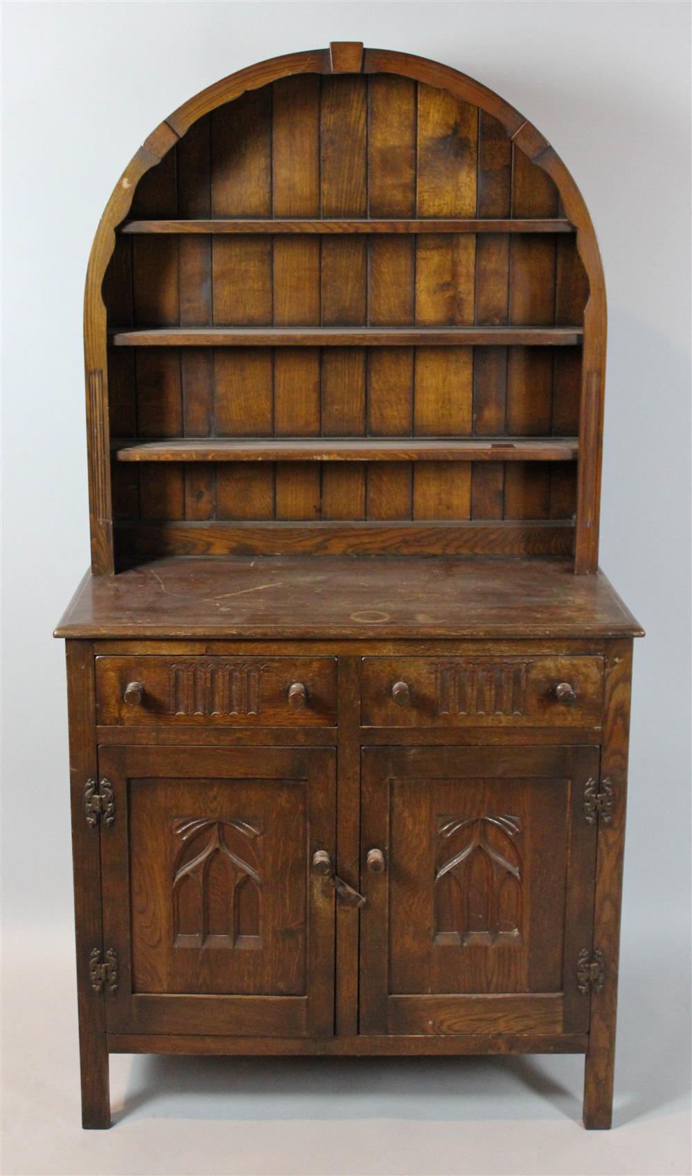 Appraisal: GOTHIC STYLE OAK CUPBOARD th Century rectangular the case fitted