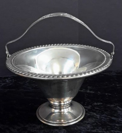 Appraisal: Sterling Silver Basket with Handle Arrowsmith Sterling silver basket with