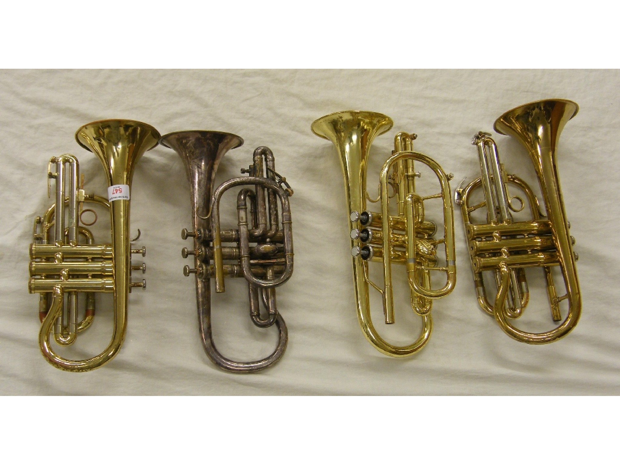 Appraisal: Mayers Harrison silver plated cornet together with two Besson cornets