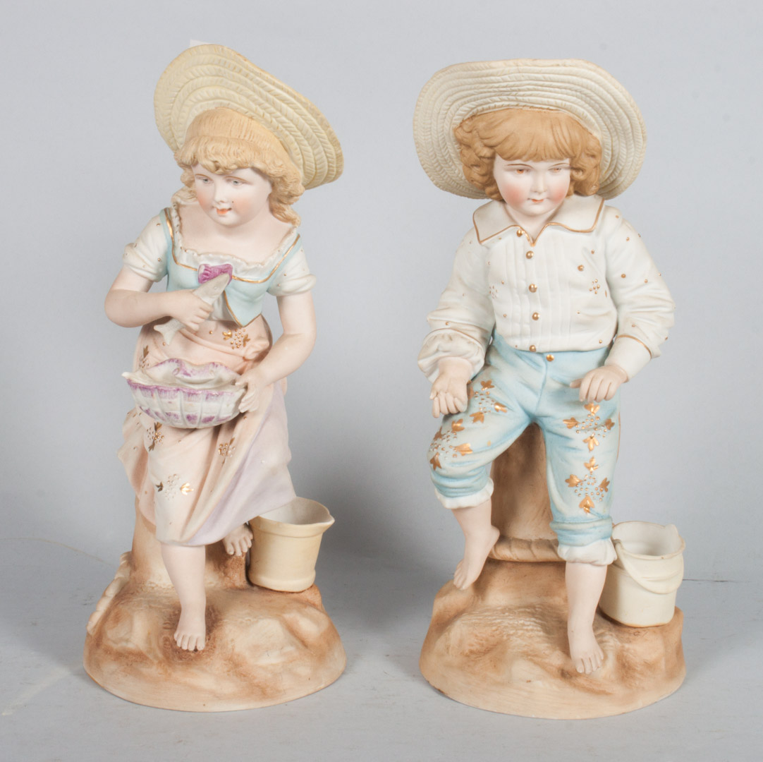 Appraisal: Pair of Rudolstadt painted bisque figures early th century modeled