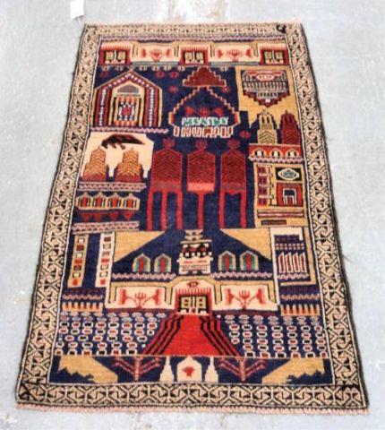 Appraisal: Afghan Carpet Buildings motif From a Long Island home Dimensions