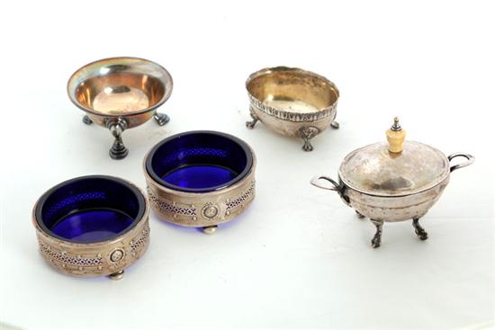 Appraisal: FIVE SILVER SALT CELLARS American and Continental late th century