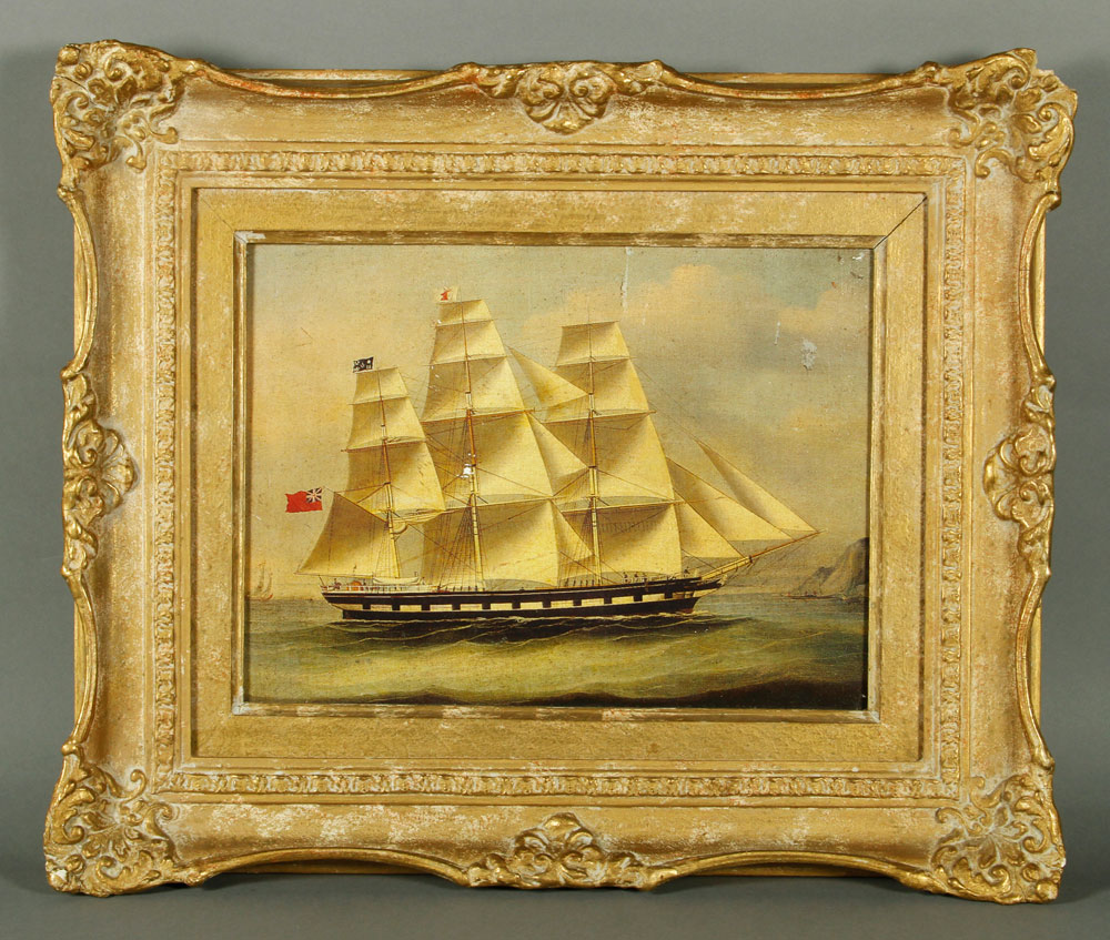 Appraisal: - Nautical Painting Nautical painting in cut frame h x