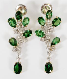 Appraisal: WHITE GOLD AND CT TSAVORITE DIAMOND EARRINGS KT WHITE GOLD