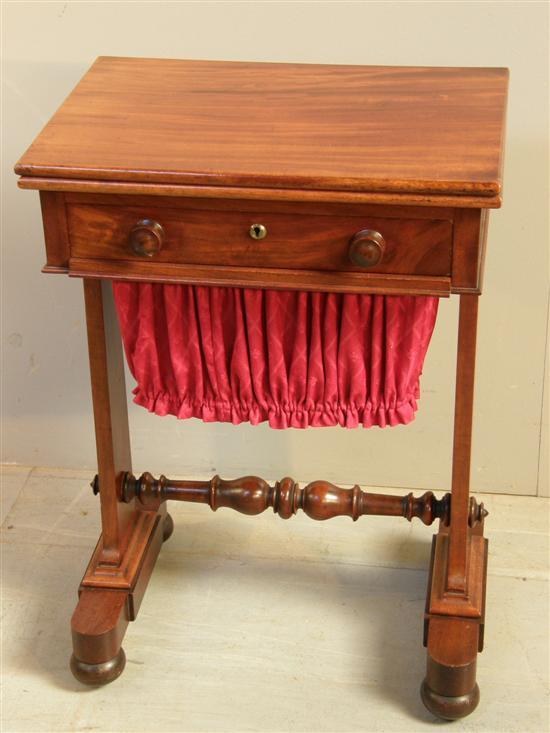 Appraisal: th century mahogany work table with a folding top above