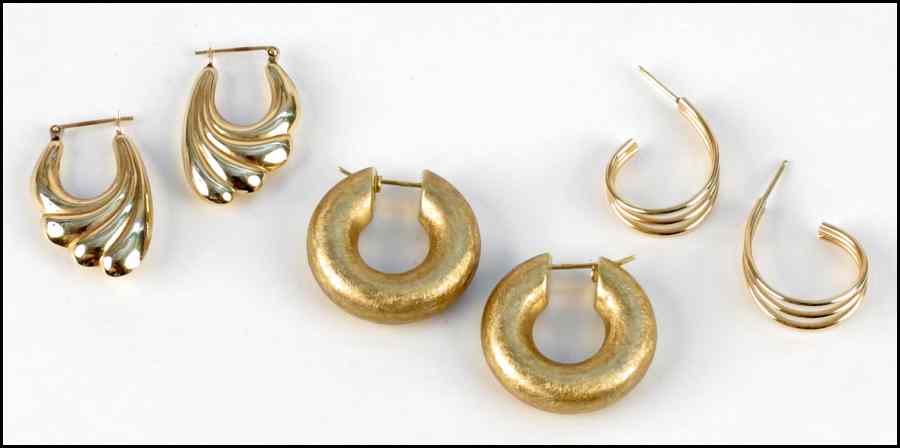 Appraisal: THREE PAIRS OF KARAT YELLOW GOLD EARRINGS grams Condition No