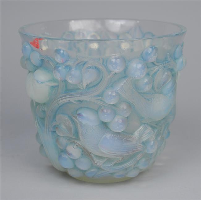 Appraisal: RENE LALIQUE BIRD AND VINE DECORATED OPALESCENT GLASS VASE signed