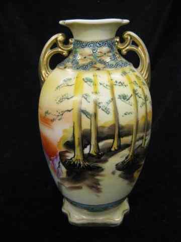 Appraisal: Nippon Handpainted Porcelain Vase landscape with sunset trees ''