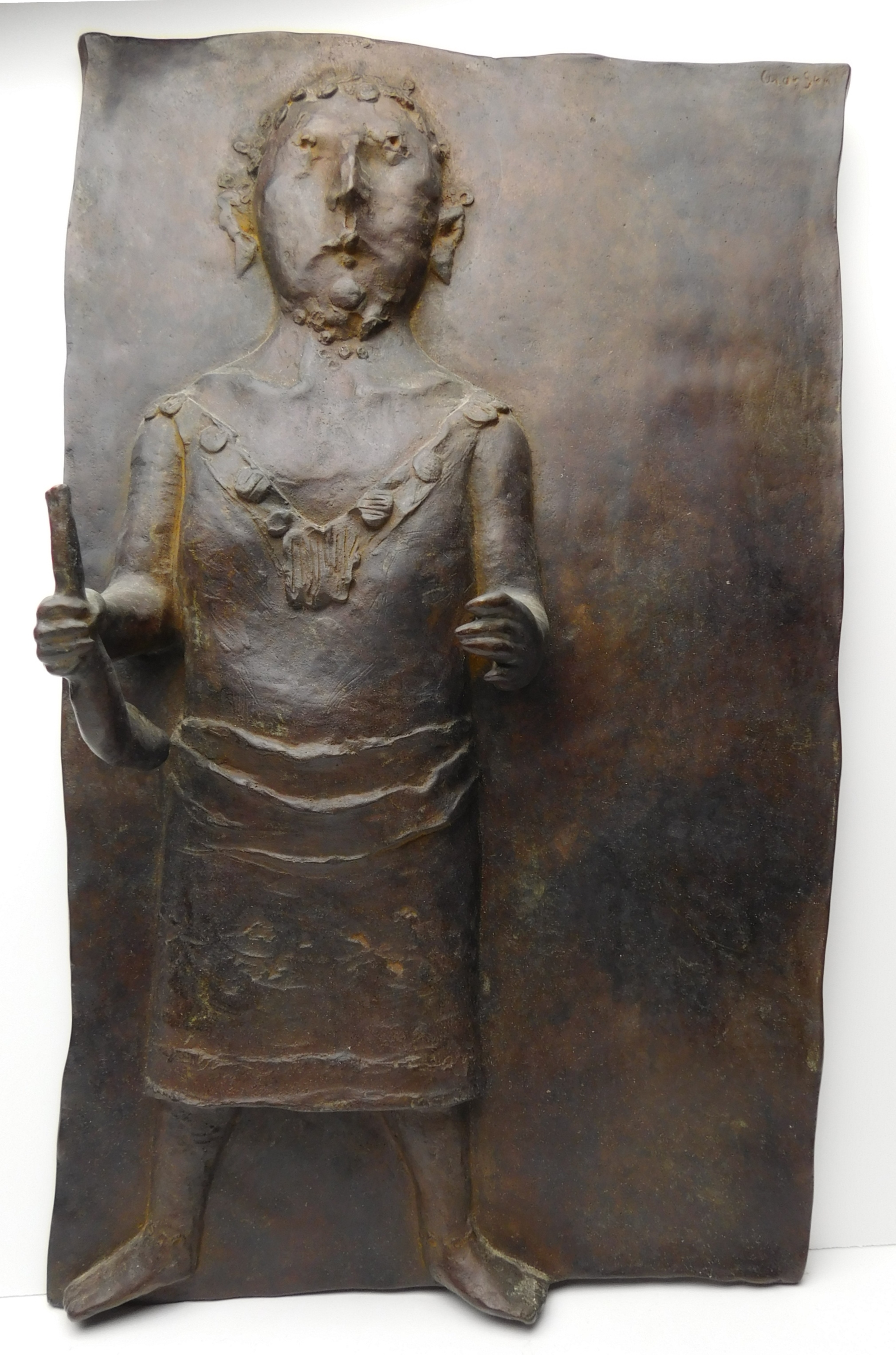 Appraisal: th c American School Standing Man with Shofar- bronze plaque