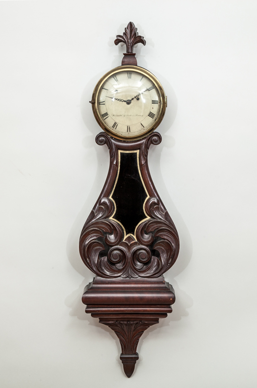 Appraisal: LATE FEDERAL CARVED MAHOGANY BANJO CLOCK Marked 'Warranted Curtis Dunning'