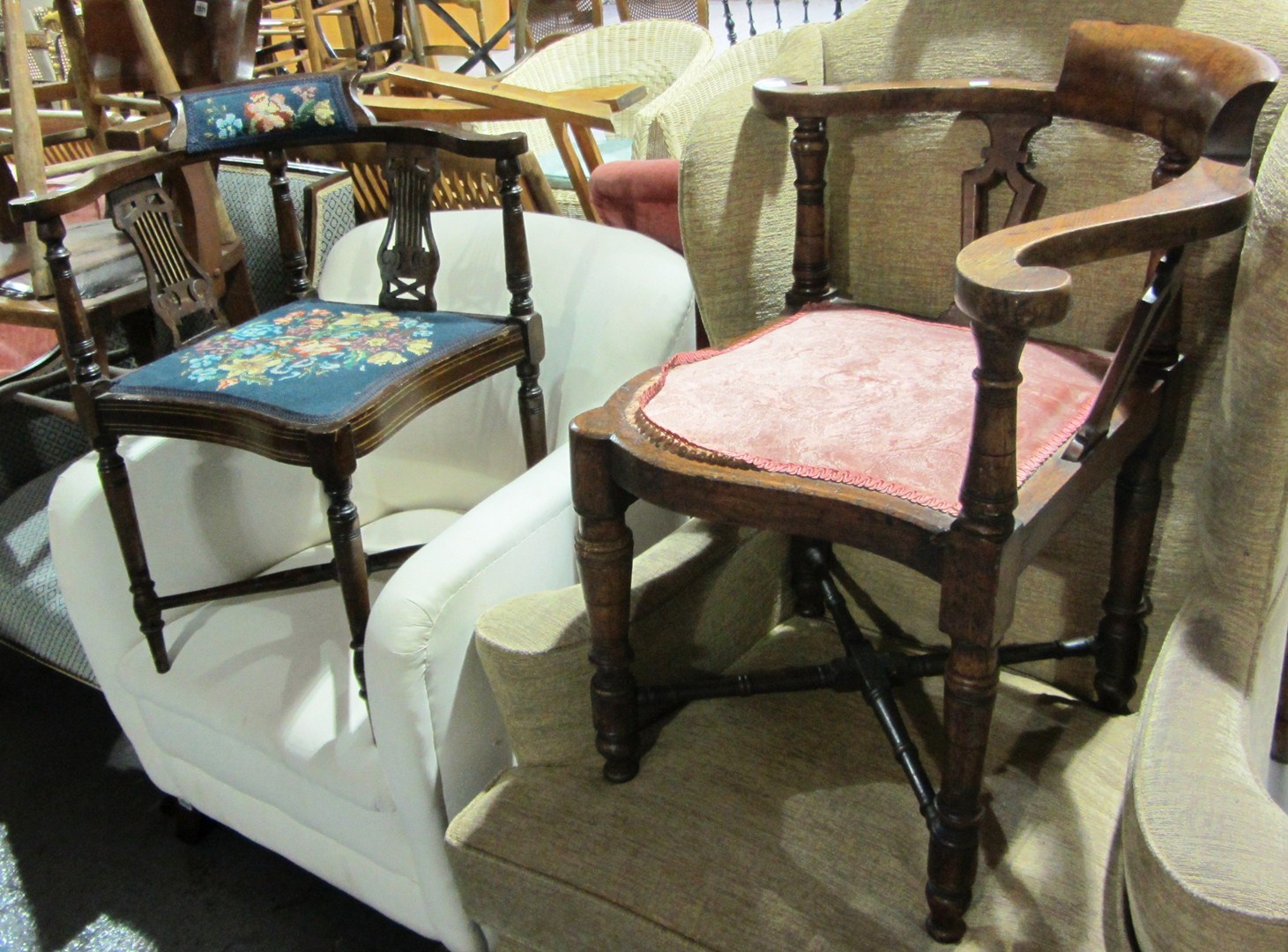 Appraisal: A th century mahogany carver chair and an oak corner