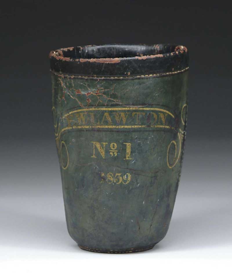 Appraisal: PAINTED LEATHER FIRE BUCKET F W LAWTON Green fire bucket