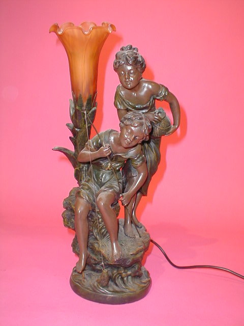 Appraisal: A Tiffany style table lamp of two urchins fishing with